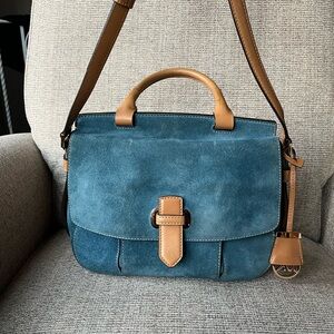 Michael Kors Blue Suede Crossbody Satchel PEN INK MARKS